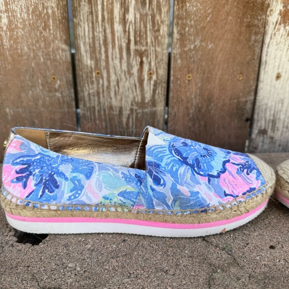 Lilly Pulitzer Women’s Marlo Blue Pink Espadrille Platform Loafer Shoe Size 8 - Picture 11 of 11